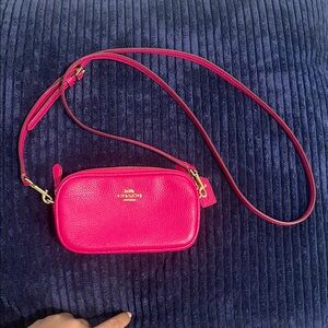 Coach Mini Pink Leather Crossbody Bag with Adjustable Strap
